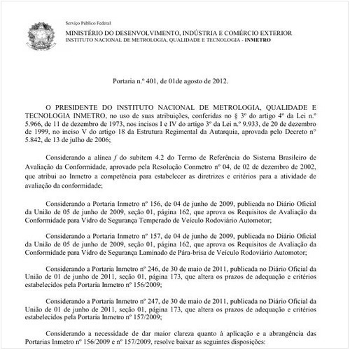 Portaria INMETRO/MDIC 401:2012 - Situação: Aguardando revogação