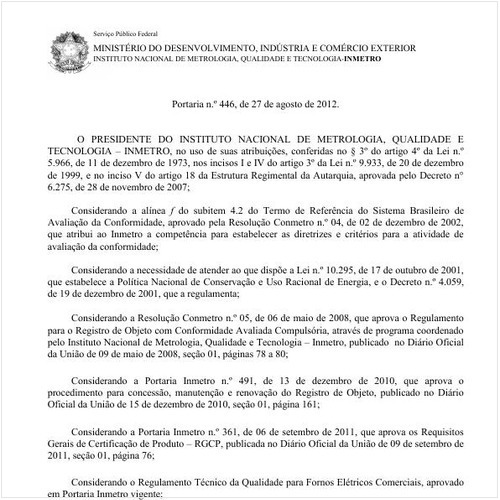 Portaria INMETRO/MDIC 446:2012 - Situação: Revogado