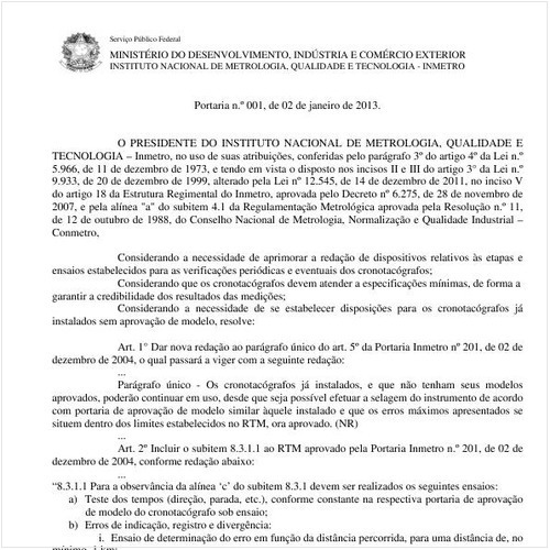 Portaria INMETRO/MDIC 1:2013 - Situação: Revogado