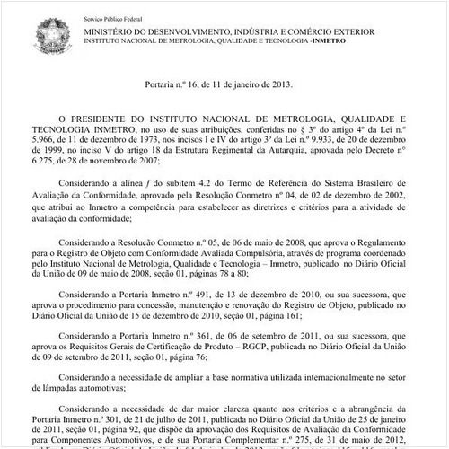 Portaria INMETRO/MDIC 16:2013 - Situação: Revogado
