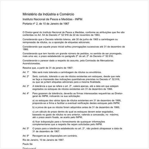 Portaria INPM/MIC 2:1967 - Situação: Revogado