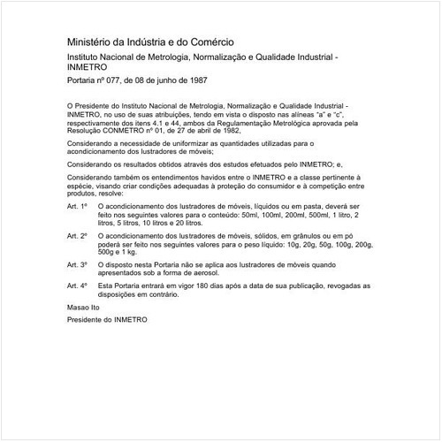 Portaria INMETRO/MIC 77:1987 - Situação: Revogado