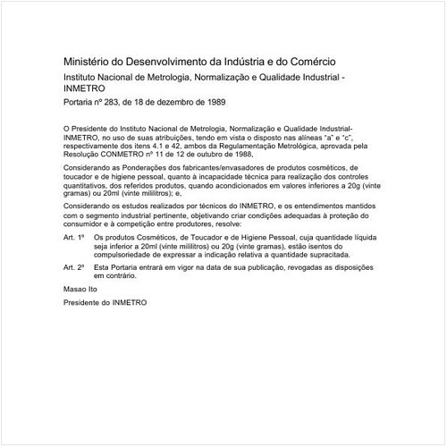 Portaria INMETRO/MDIC 283:1989 - Situação: Revogado
