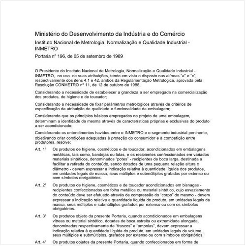 Portaria INMETRO/MDIC 196:1989 - Situação: Revogado