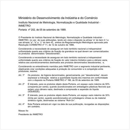 Portaria INMETRO/MDIC 202:1989 - Situação: Revogado