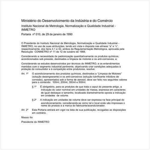 Portaria INMETRO/MDIC 10:1990 - Situação: Revogado