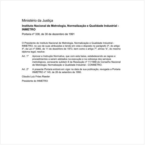 Portaria INMETRO/MJ 338:1991 - Situação: Revogado