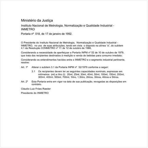 Portaria INMETRO/MJ 18:1992 - Situação: Revogado