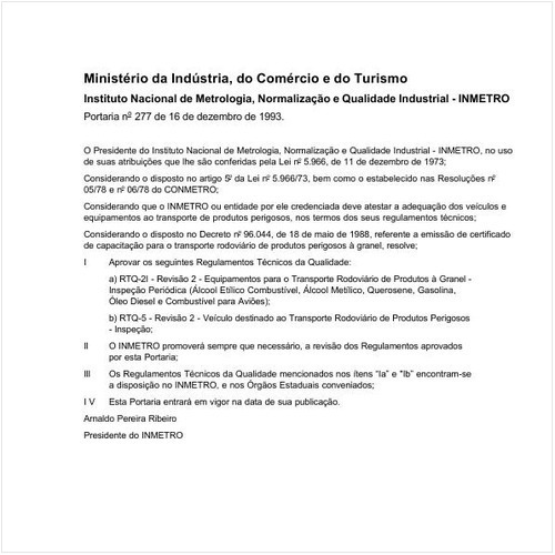 Portaria INMETRO/MICT 277:1993 - Situação: Revogado