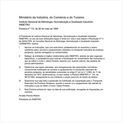 Portaria INMETRO/MICT 110:1994 - Situação: Revogado