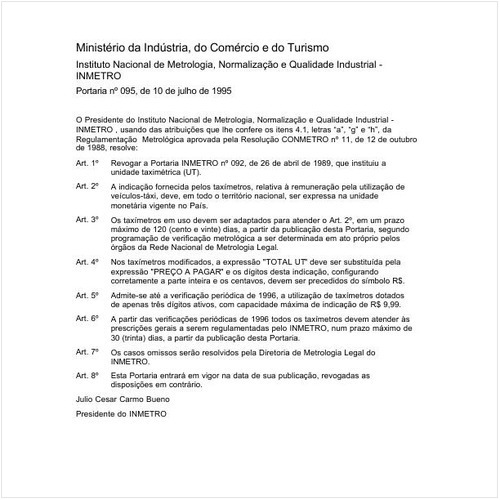 Portaria INMETRO/MICT 95:1995 - Situação: Revogado