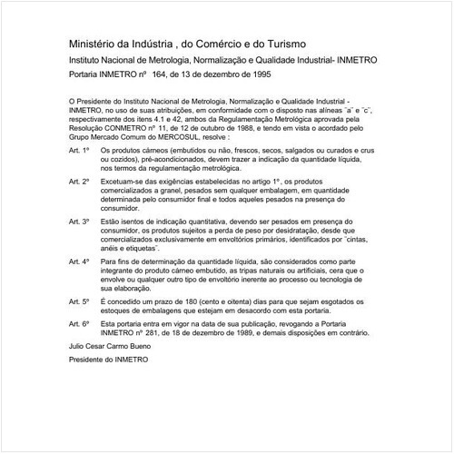 Portaria INMETRO/MICT 164:1995 - Situação: Revogado