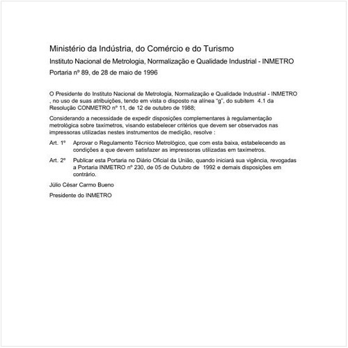 Portaria INMETRO/MICT 89:1996 - Situação: Revogado