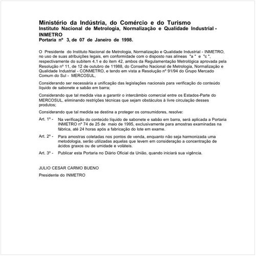 Portaria INMETRO/MICT 3:1998 - Situação: Revogado