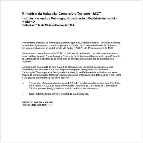 Portaria INMETRO/MICT 194:1994 - Situação: Revogado