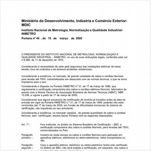 Portaria INMETRO/MDIC 44:2000 - Situação: Revogado
