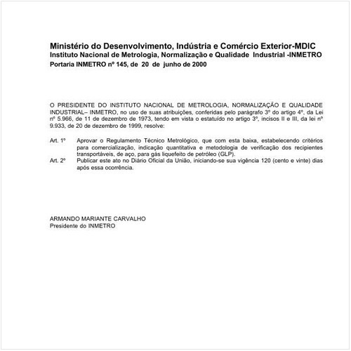 Portaria INMETRO/MDIC 145:2000 - Situação: Revogado