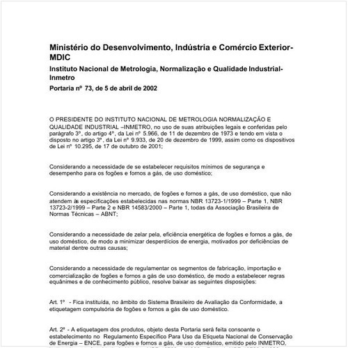 Portaria INMETRO/MDIC 73:2002 - Situação: Revogado