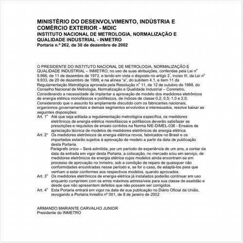 Portaria INMETRO/MDIC 262:2002 - Situação: Revogado