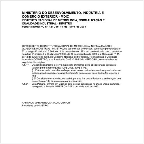 Portaria INMETRO/MDIC 121:2003 - Situação: Revogado