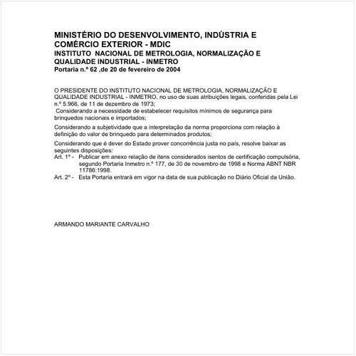 Portaria INMETRO/MDIC 62:2004 - Situação: Revogado