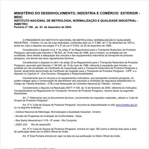 Portaria INMETRO/MDIC 196:2004 - Situação: Revogado