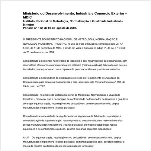 Portaria INMETRO/MDIC 152:2005 - Situação: Revogado