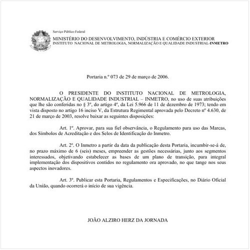 Portaria INMETRO/MDIC 73:2006 - Situação: Revogado