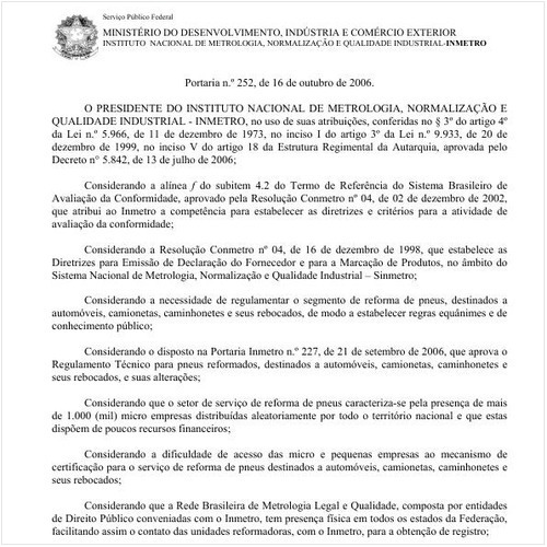 Portaria INMETRO/MDIC 252:2006 - Situação: Revogado