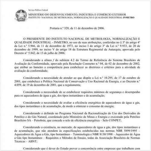 Portaria INMETRO/MDIC 320:2006 - Situação: Revogado