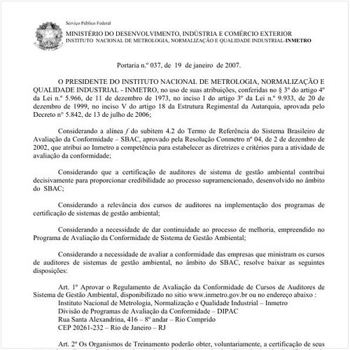 Portaria INMETRO/MDIC 37:2007 - Situação: Revogado