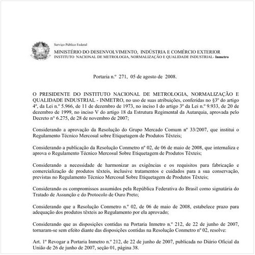 Portaria INMETRO/MDIC 271:2008 - Situação: Revogado
