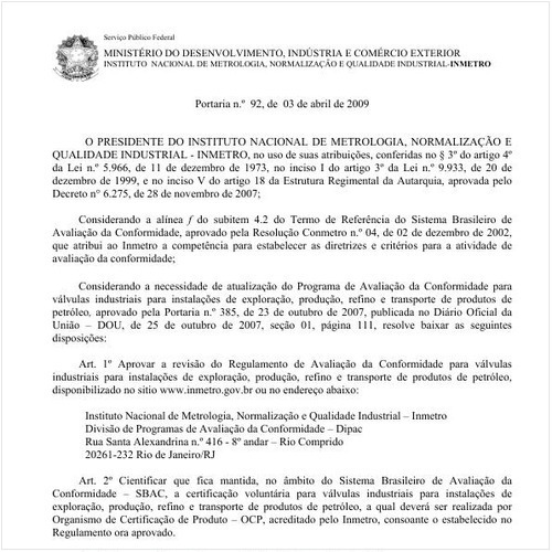 Portaria INMETRO/MDIC 92:2009 - Situação: Revogado