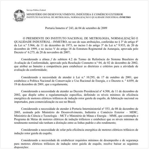 Portaria INMETRO/MDIC 243:2009 - Situação: Revogado