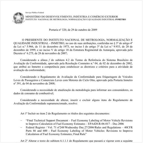 Portaria INMETRO/MDIC 320:2009 - Situação: Revogado