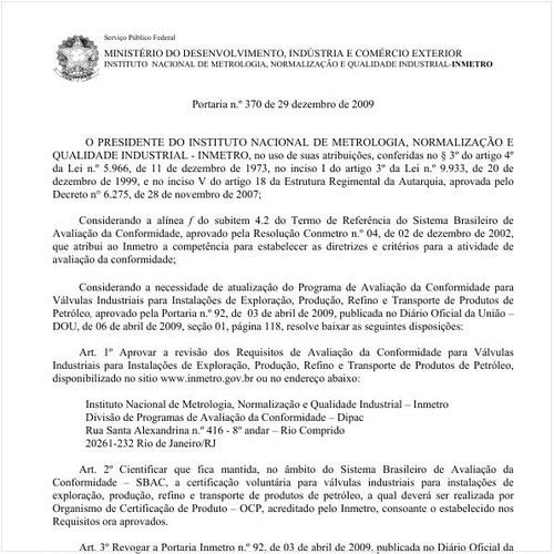 Portaria INMETRO/MDIC 370:2009 - Situação: Revogado