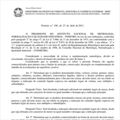 Portaria INMETRO/MDIC 190:2011 - Situação: Revogado