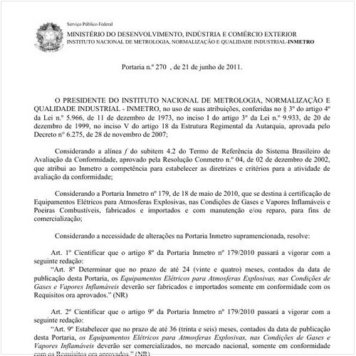 Portaria INMETRO/MDIC 270:2011 - Situação: Revogado
