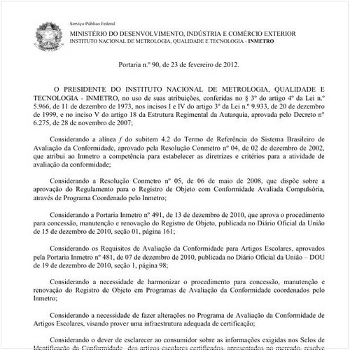 Portaria INMETRO/MDIC 90:2012 - Situação: Revogado