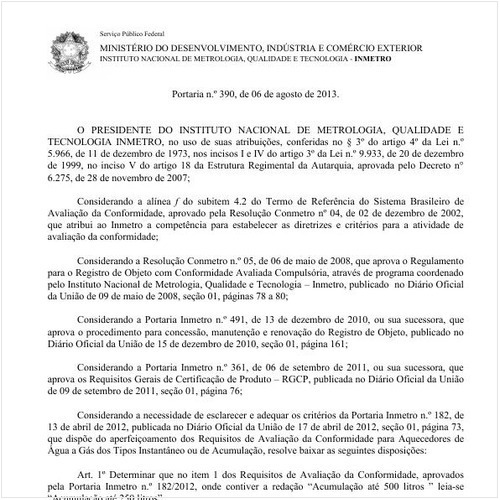 Portaria INMETRO/MDIC 390:2013 - Situação: Revogado