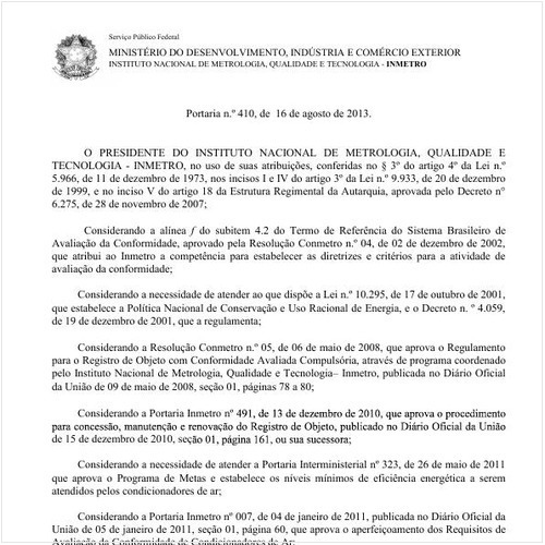 Portaria INMETRO/MDIC 410:2013 - Situação: Revogado