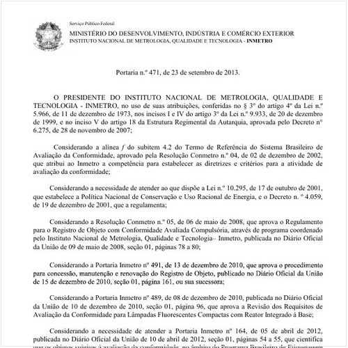 Portaria INMETRO/MDIC 471:2013 - Situação: Revogado