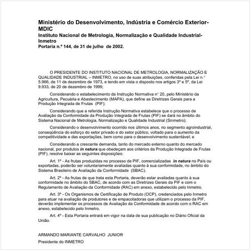 Portaria INMETRO/MDIC 144:2002 - Situação: Revogado