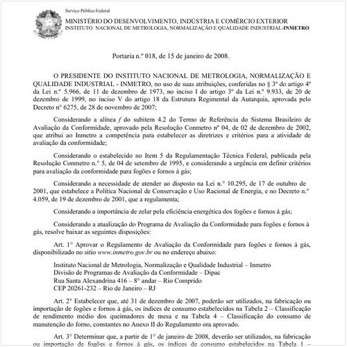 Portaria INMETRO/MDIC 18:2008 - Situação: Revogado