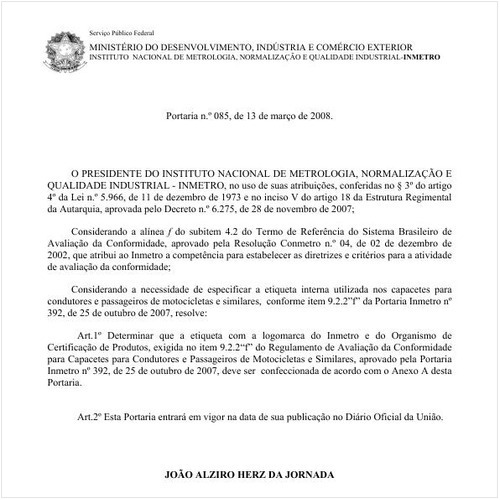 Portaria INMETRO/MDIC 85:2008 - Situação: Revogado