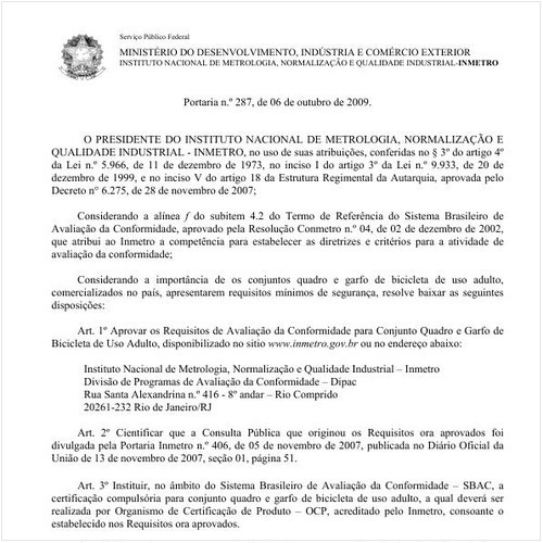 Portaria INMETRO/MDIC 287:2009 - Situação: Revogado