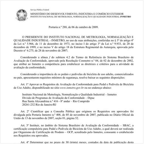 Portaria INMETRO/MDIC 288:2009 - Situação: Revogado