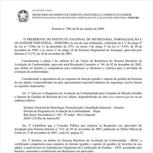 Portaria INMETRO/MDIC 290:2009 - Situação: Revogado