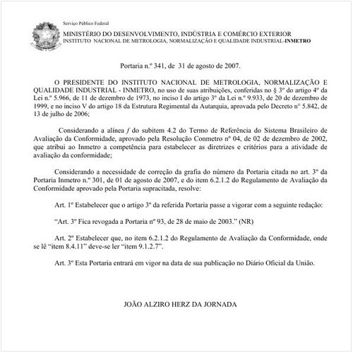 Recomendação INMETRO/MDIC 341:2007 - Situação: Revogado