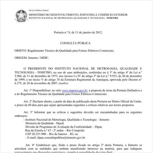 Portaria INMETRO/MDIC 8:2012 - Situação: Revogado